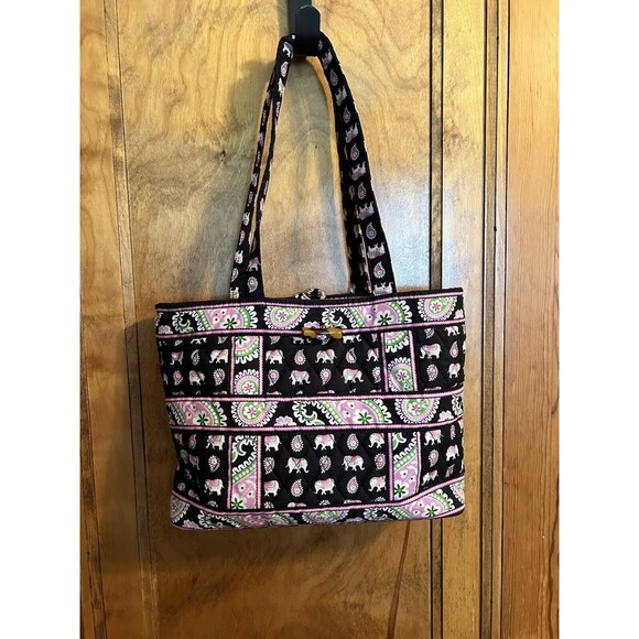 Vera Bradley Handbags - Retired Vera Bradley Small Tote Pink Elephants Paisley Toggle Shoulder Bag
